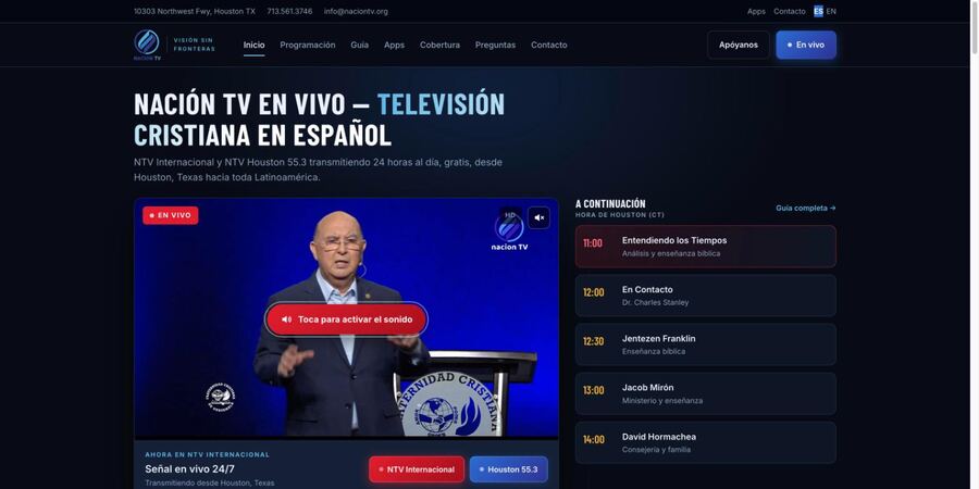 Reproductor en vivo de Nación TV con guía de programación