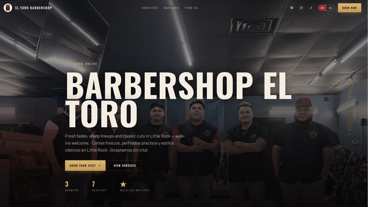 Sitio web de Barber Shop El Toro, Barberia, disenado por Medios Corporativos