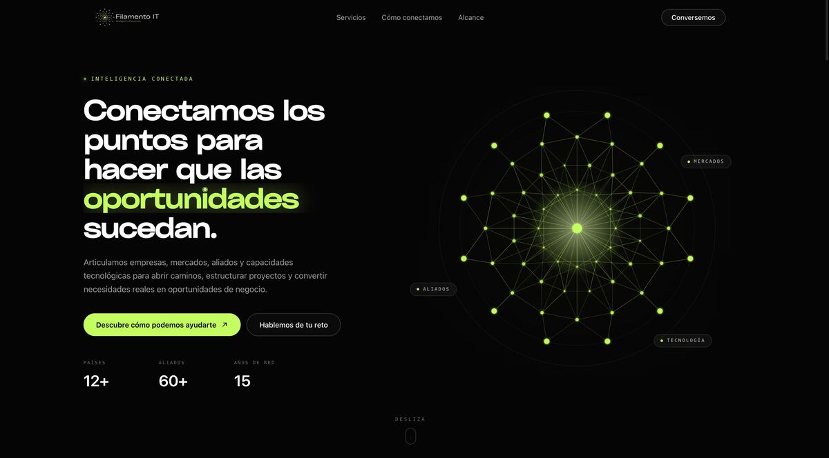 Sitio web de Filamento IT, Servicios de tecnologia, disenado por Medios Corporativos
