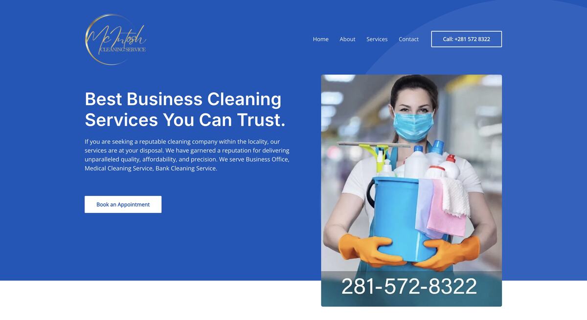 Sitio web de McIntosh Cleaning Service, Servicios de limpieza, disenado por Medios Corporativos