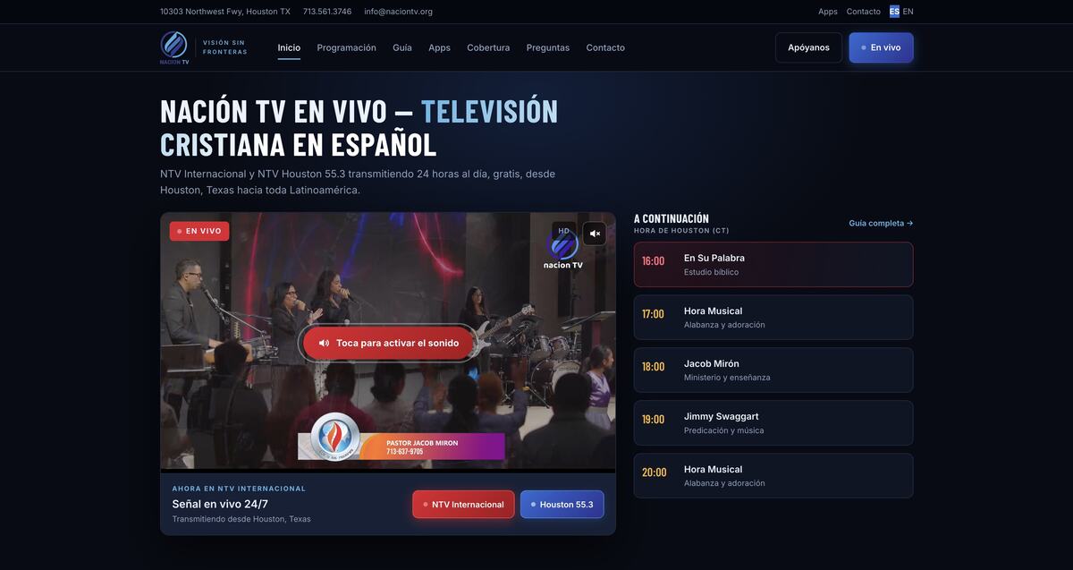 Sitio web de Nacion TV, Cadena de television en vivo, disenado por Medios Corporativos